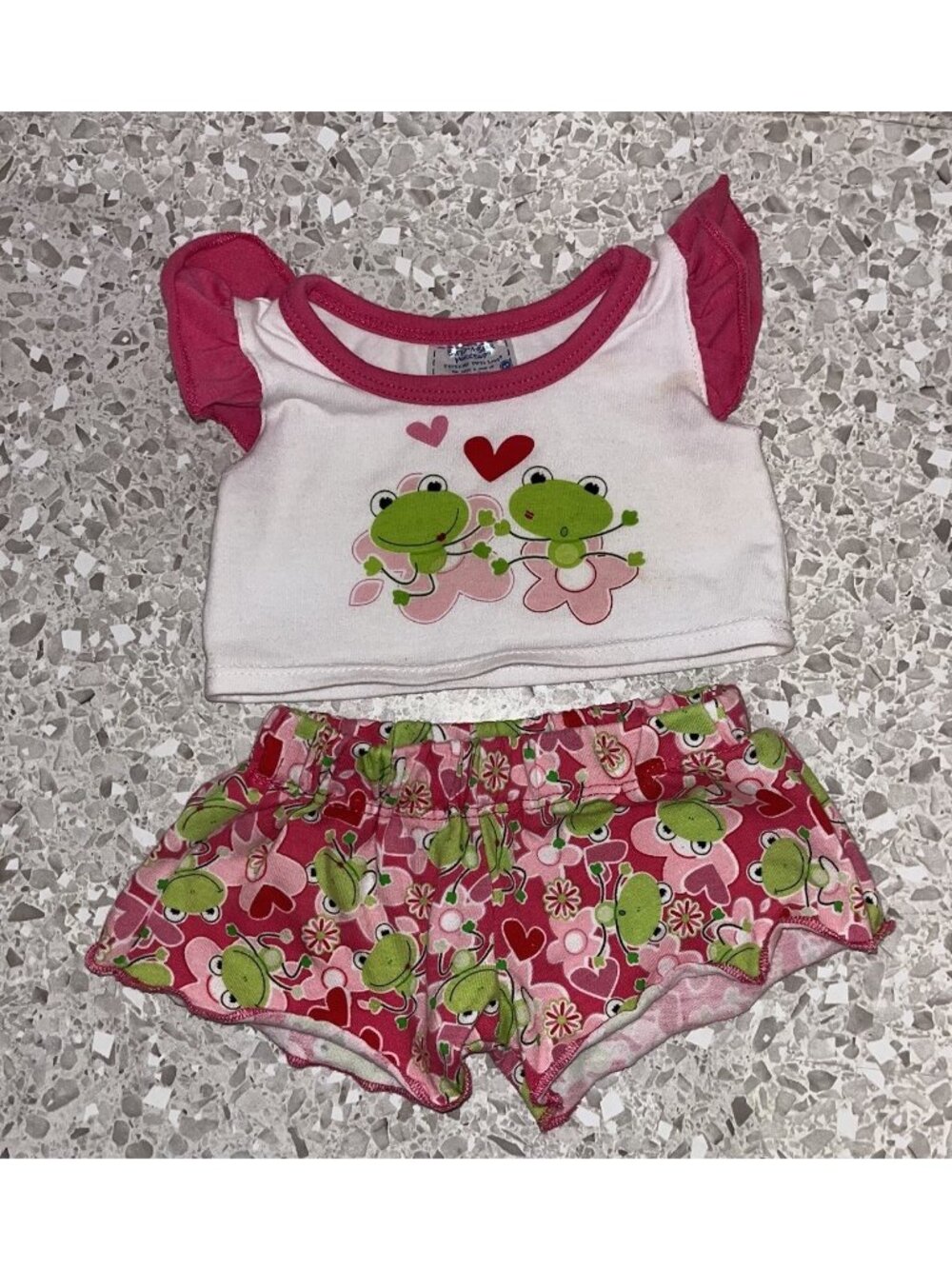 Build A Bear Froggy Frog Love Pajamas PJs Pink Green Teddy Outfit Sleep Set READ